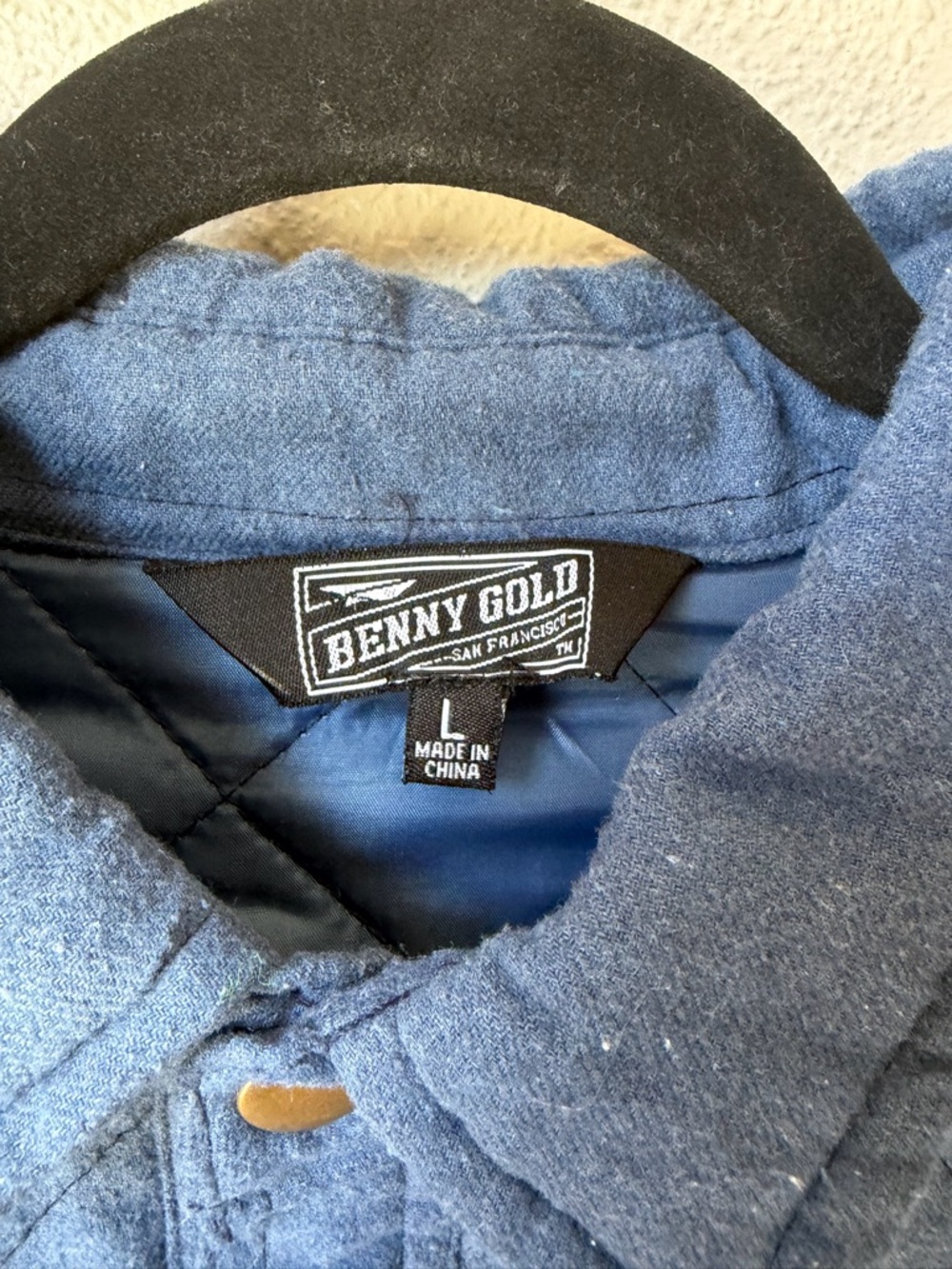 Benny Gold Men’s Large Blue Quilted Jacket Shacket Snap Pockets Collared Lined - Picture 2 of 10